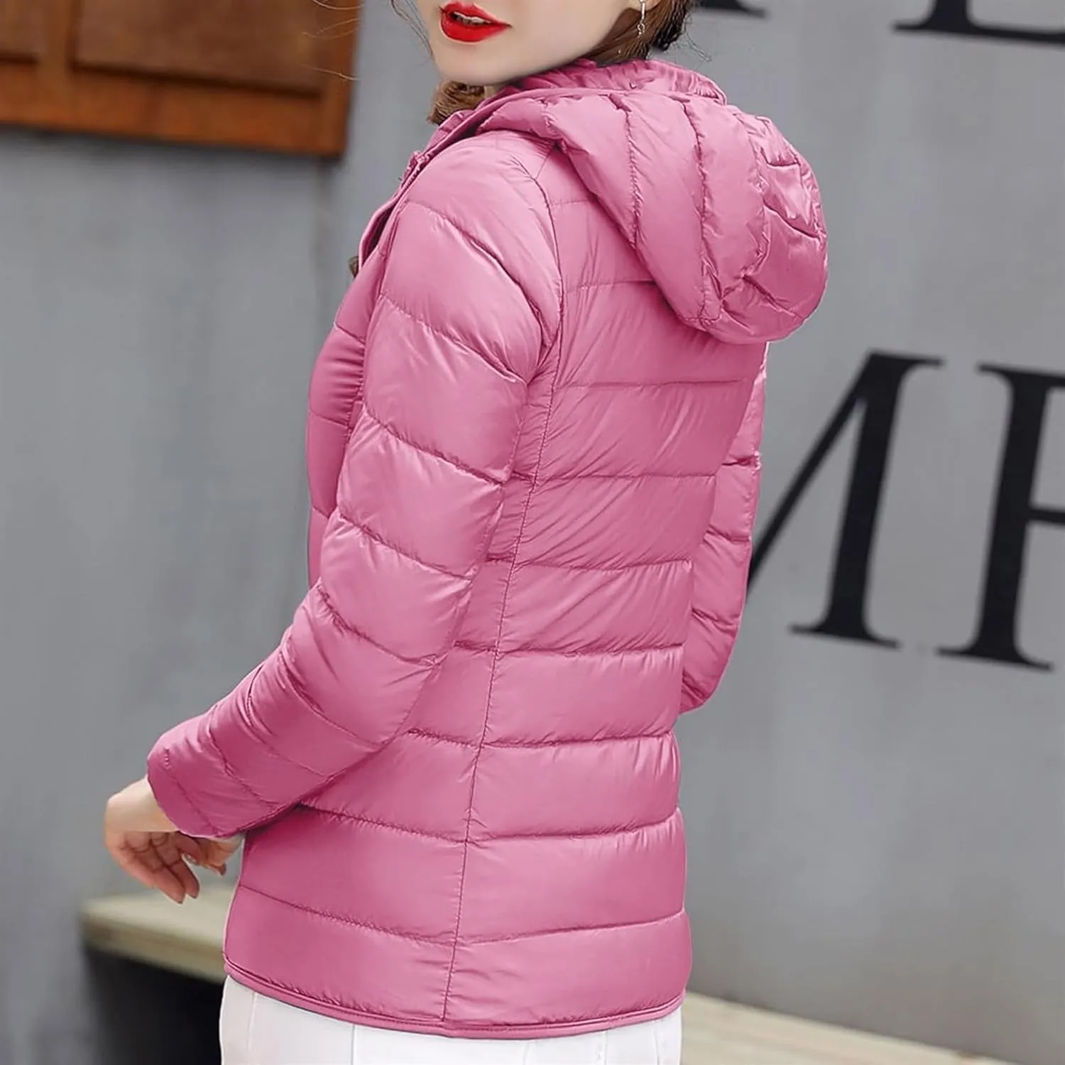 Womens Puffer Hooded Jackets 2023 Winter Warm Packable Down Coats Lightweight Slim Fit Quilted Jacket Outdoor Coats