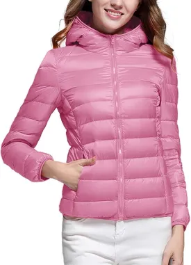 Womens Puffer Hooded Jackets 2023 Winter Warm Packable Down Coats Lightweight Slim Fit Quilted Jacket Outdoor Coats