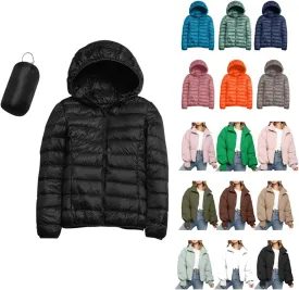 Womens Puffer Jacket 2024 Winter Warm Packable Down Jacket Lightweight Slim Fit Hooded Jacket Short Duck Down Coat