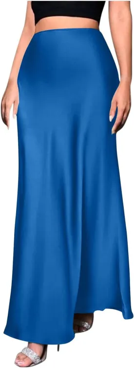 Womens Satin High Waist Elastic Maxi Skirt Silk Elegant Dressy Bodycon A-Line Long Skirts Cocktail Party Outfits