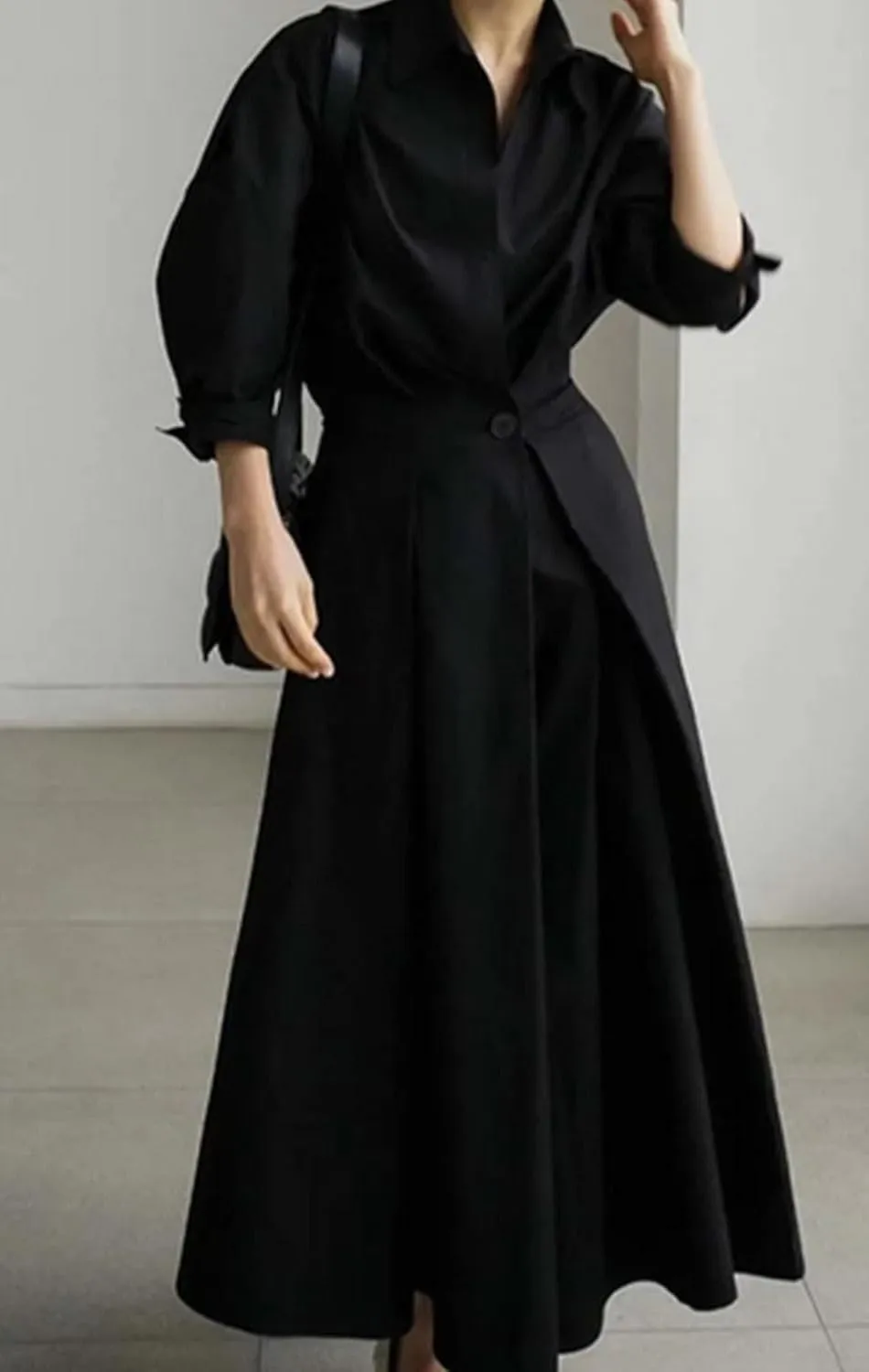 Women's Stand-Up Collar Cotton Breathable Dress Summer Ankle Length Shift Dress Side Pockets Simple Maxi Dress
