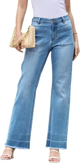 Womens Straight Leg Jeans High Waisted Baggy Jean for Women Stretchy Denim Pants Mom Tummy Control Jeans Pants