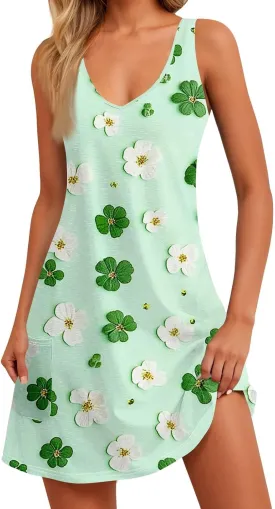 Women's Summer Dresses Beach Printed Swimsuit Coverup Vacation 2025 Sundress V Neck Sleeveless Dress with Pocket