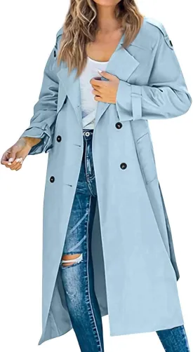 Women's Trench Coat Double Breasted Long Trench Coats 2025 Fall Fashion Windproof Classic Lapel Overcoat with Belt