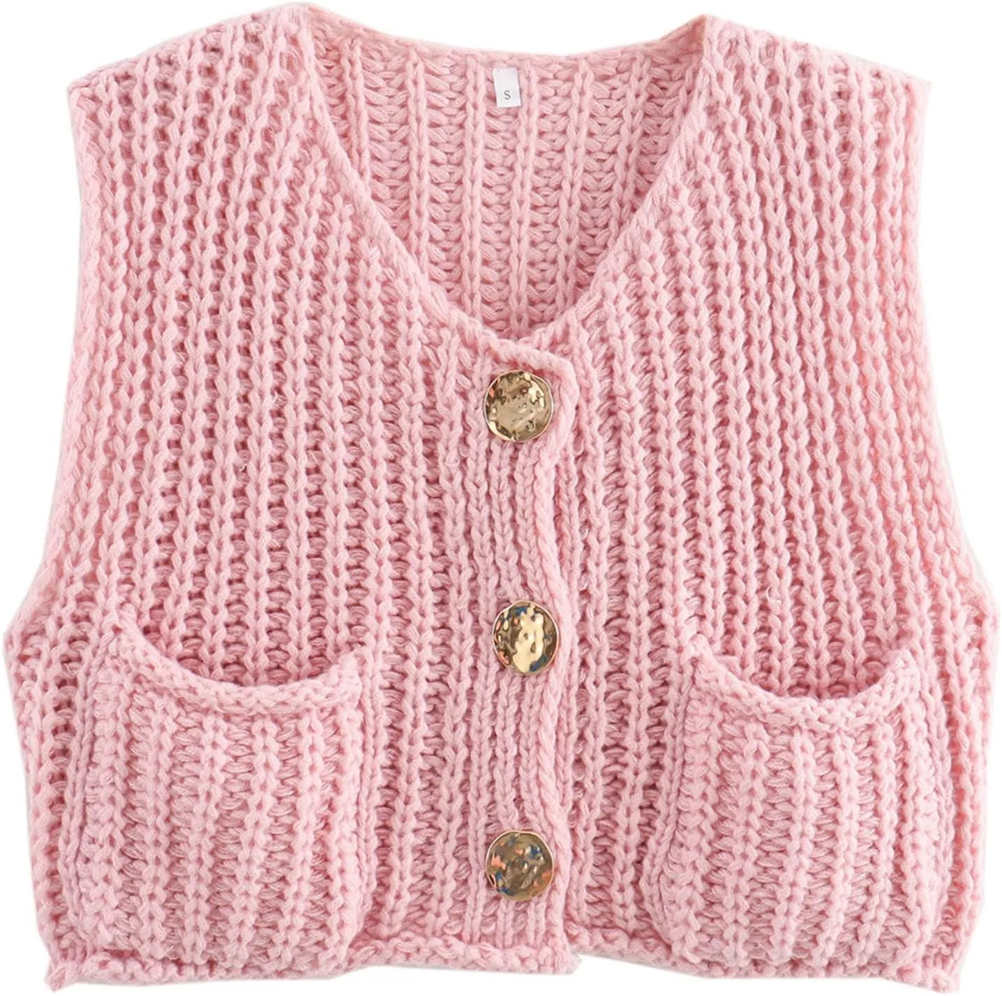 YKR Womens Chunky Knit Sweater Vest Sleeveless Button Down Cropped Cardigan Casual Knitted Crochet Vest with Pockets